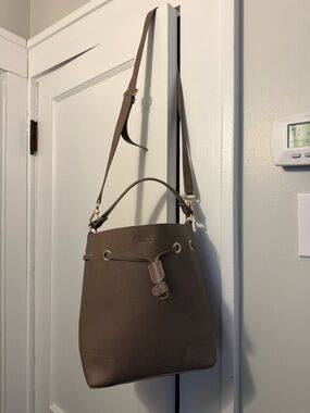 Furla Brown Taupe Leather Drawstring Bucket Shoulder Bag